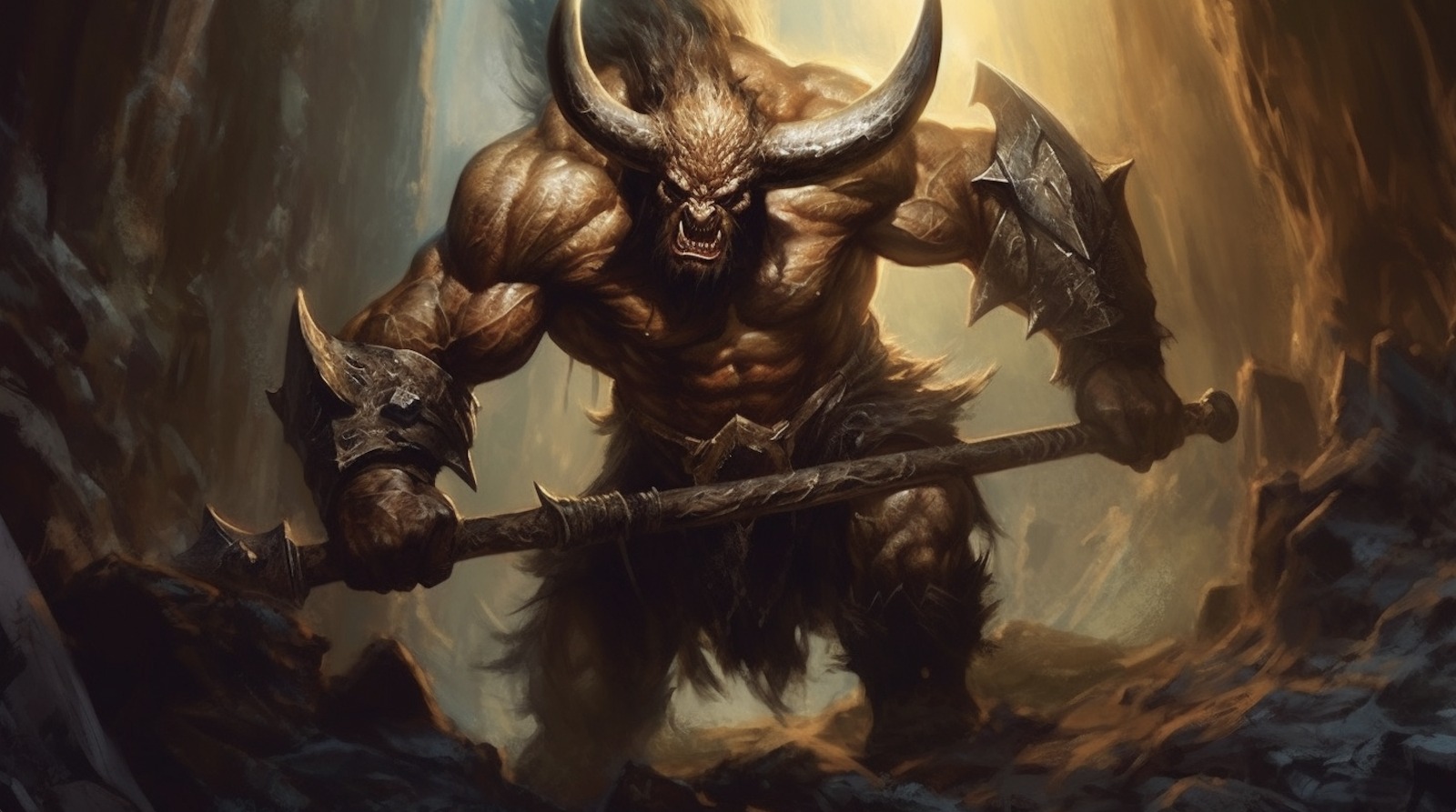 A fearsome minotaur warrior, one of the many dangers lurking in the depths